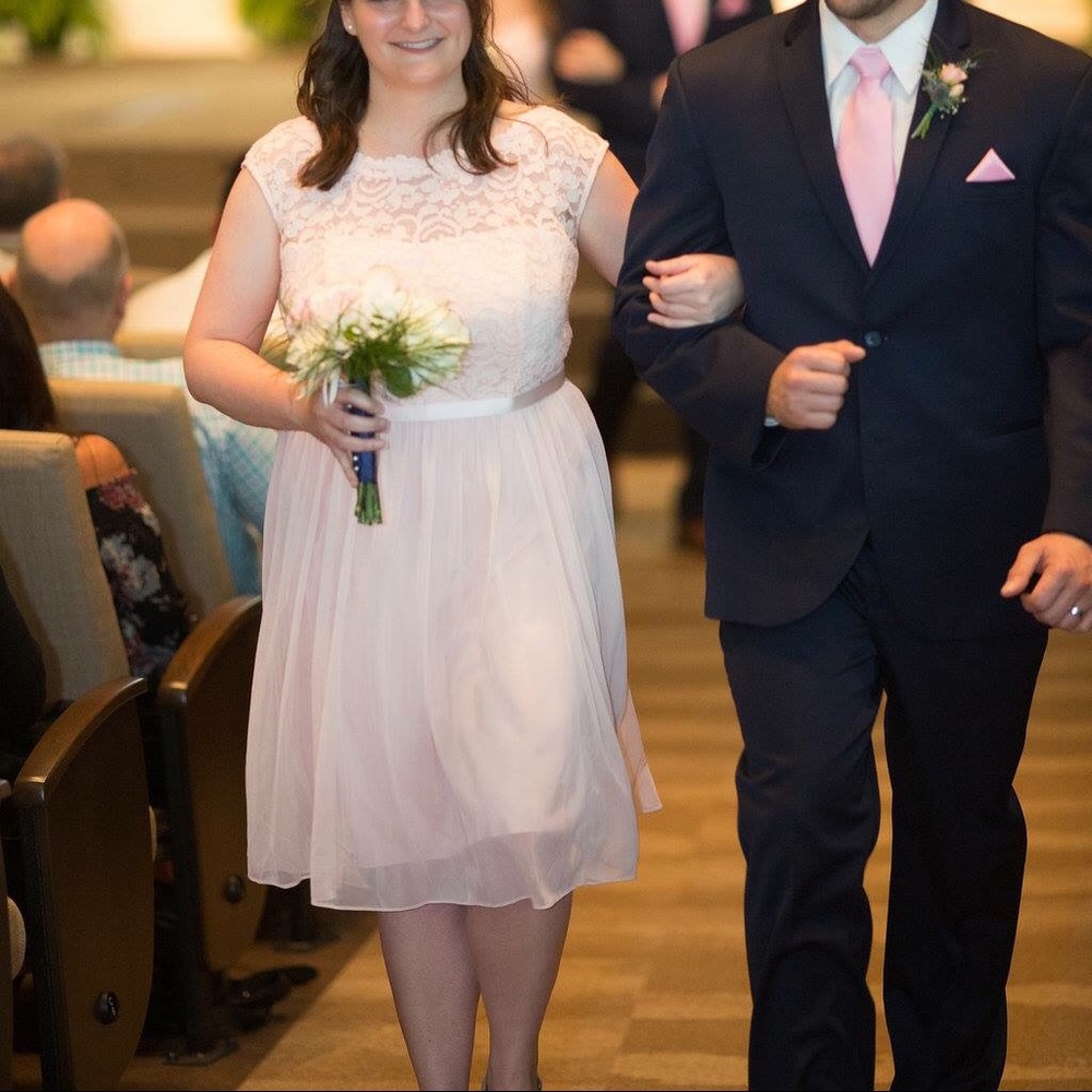 David’s Bridal Cap Sleeve Lace Bridesmaid Dress - Picture 5 of 8